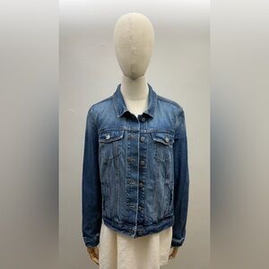 LOFT Denim Jacket Women Size L Classic Blue Stretch Jean Jacket